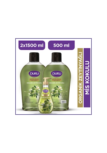 Duru Organik Zeytinyağlı Zeytin Çiçeği Sıvı Sabun 2 x 1500 ML + 500 ML