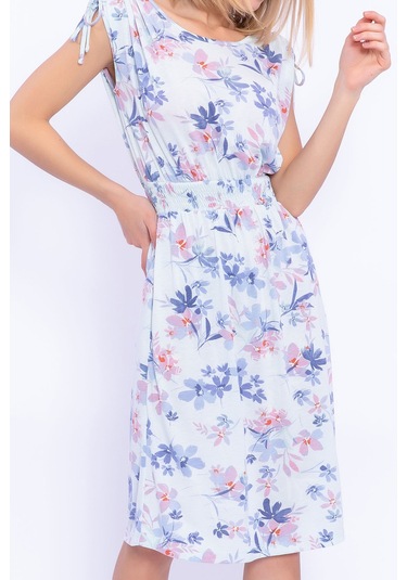 Çiçek Desenli Kadın Gecelik-nil Mavisi Nil Mavisi
