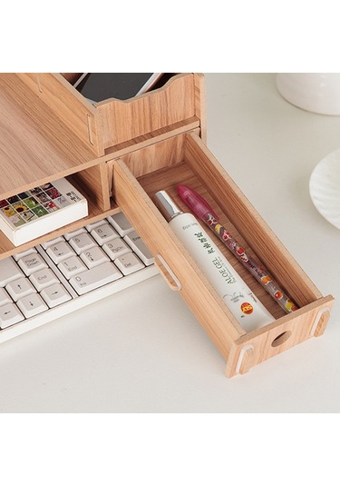 Sones Lcd Monitör Arttırma Rafı Ahşap Klavye Rafı Masaüstü Depolama Rafı Rafı Kiraz Ağacı