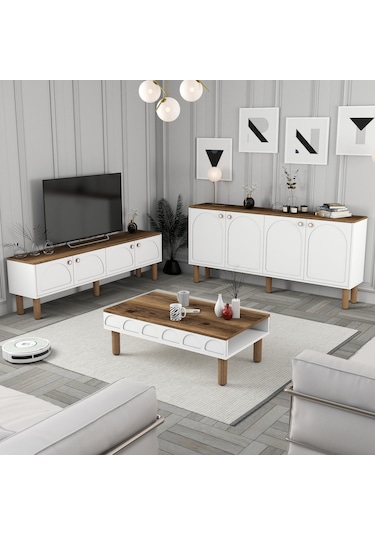 Bohem 3 Lü Salon Takımı - Beyaz Beyaz