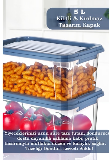 2'li 5 Lt Un Bakliyat Erzak Saklama Kabı Seti - Banyo Düzenleyici Deterjanlık Saklama Kutusu 2x5l Mavi