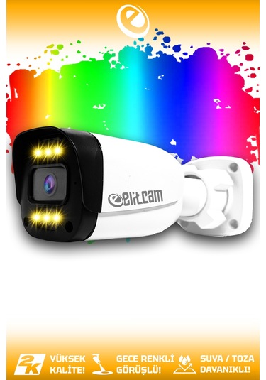 Elitcam 1 Ultra Kamera Bulet Dış Mekan 5 MP 2K Net Renkli Gece Görüşlü Warmled Kameralı AHD Güvenlik Kamerası