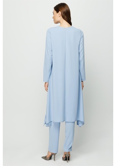 Eteği Büzgü Detaylı Tunik Pantolon Takım Mavi-mavi Mavi