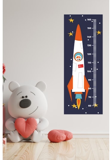 Çocuk Odası Uzay Roketi Temalı Boy Ölçme Cetveli Duvar Sticker