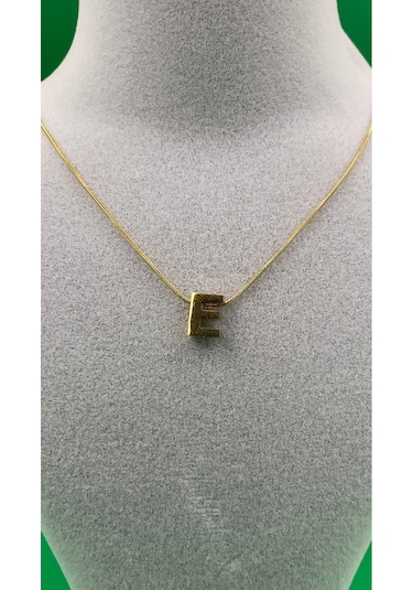 14k Altın Renginde E Harf Minimal Model Çelik Kadın Kolye Altın
