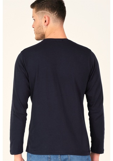 T8588 Dewberry Bisiklet Yaka Uzun Kol T-shırt-gece Mavisi Gece Mavisi