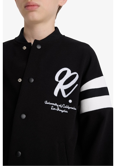 Defacto Erkek Çocuk Kolej Yaka Baskılı Bomber Hırka F2712a825aubk81 Siyah