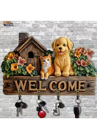 Ahşap Anahtarlık Ve Dekoratif Duvar Panosu, 4 Askılı 0015