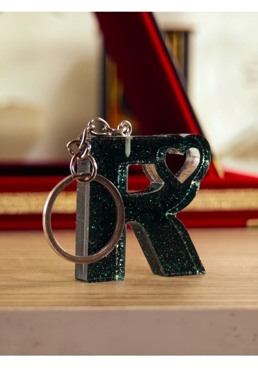 Harfli Anahtarlık Epoksi Kişiye Özel Yapım El Yapımı Harf Anahtarlık Kalp Model Özel Tasarım Hediyelik Ürün Kalp Desenli Simli Anahtarlık Açık Yeşil