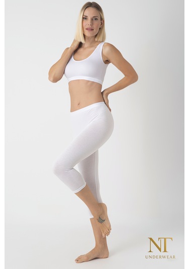 Nt Underwear Kadın Bambu Kapri Tayt Hafif, Rahat, Terletmeyen Beyaz
