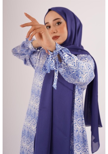 Çini Desen Elbise Beyaz