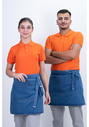 Düz Çift Cepli Kot Önlük Çok Renkli