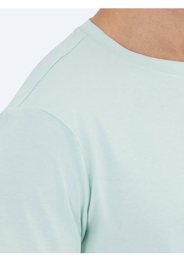 Açık Yeşil Düz Bisiklet Yaka %100 Pamuk T-shirt Açık Yeşil