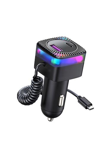 Yaylı Type-c Kablo İle Usb + Type-c Pd 30w Telefon Hızlı Şarj Adaptörü Araç Şarj Cihazı