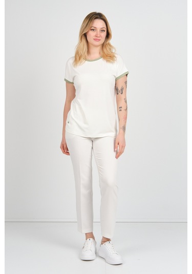 Sistas Kadın Düşük Kollu Aksesuar Detaylı Bisiklet Yaka Bluz 24276 Ekru Ekru