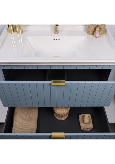 Kobos Noble 80 Cm Banyo Dolabı Seti Light Blue Mavi