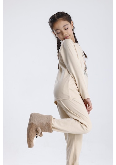 Baskılı Pijama Takımı Bej