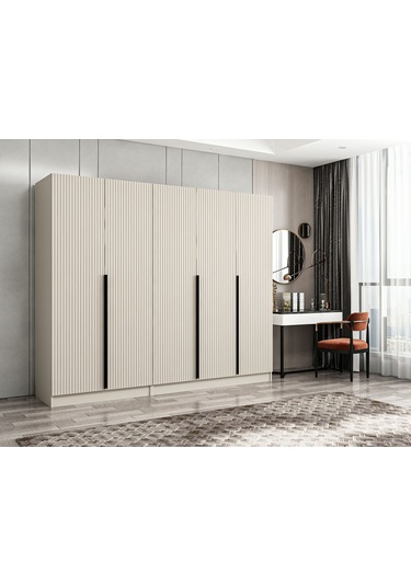 Kale Plus 5 Mebran Kapaklı 2 Çekmeceli Dolap Kumtaşı Mebran 190cm Bej