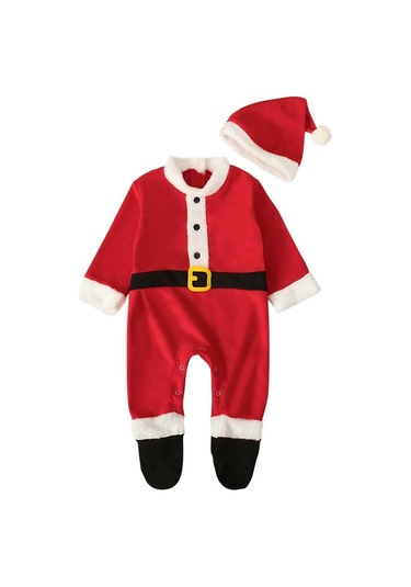 Noel Noel Baba Kostümleri Peluş Pamuk Romper Tulum Noel Şapka Bebek Giysileri İle 0-24 Ay İçin Çok Renkli