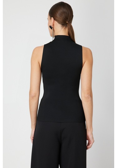 On Kadın Taşlı Kolsuz Triko Bluz 66375 Siyah Siyah