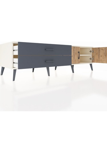 Kronos Tv Ünitesi Tek Raflı 2 Çekmeceli 2 Kapaklı 176x59x51 Aytaşı-çam/antrasit Atlas Çam/antrasıt