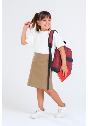 Kız Çocuk Beli İpli Okul Kaşkorse Şort Etek G2025-1 Bej