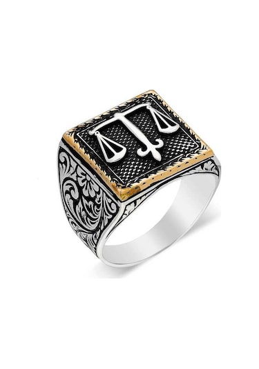 Gümüş Adalet Terazisi Erkek Yüzük Gümüş