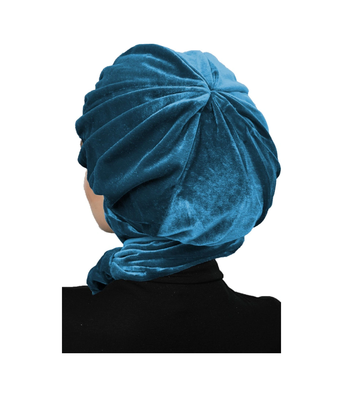 Kadife Şapka Atkılı Toka Detaylı Petrol Hazır Türban Tesettür Bone Petrol