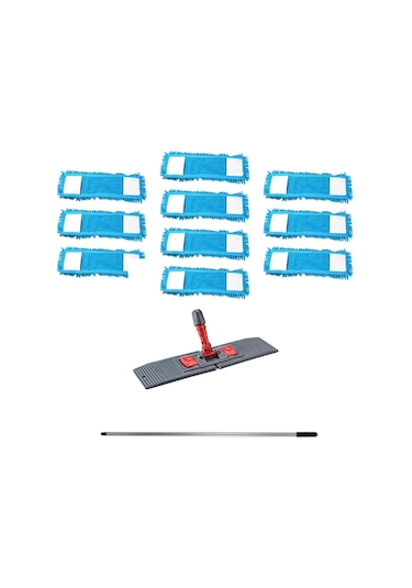 Cod-Ex Makarna Şönil Kuru Nemli Palet Tablet Mop Yedek Seti Takımı Mop 10'lu 60 CM + Mop Tutucu + Sap