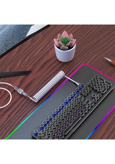 Lemestar Hxsj H-1 Mekanik Klavye İçin Genişletilebilir Usb-type-c Nilon Örgülü Veri Kablosu Beyaz