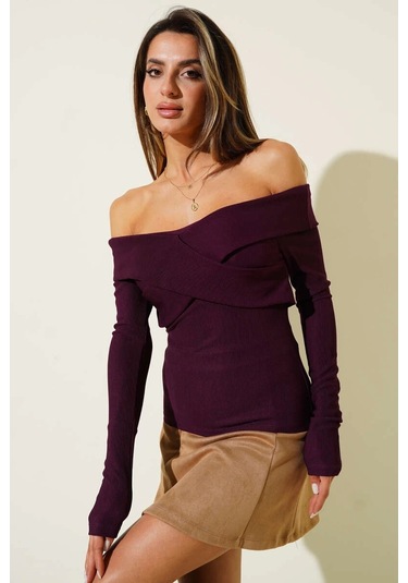 Biçomi Madonna Çapraz Yaka Bluz Mürdüm T4331 Mürdüm