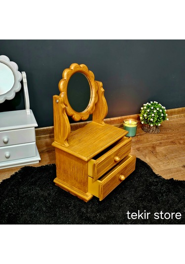 Çiçek Model Ahşap Hareketli Ayna Eskitme Makyaj Takı Organizeri