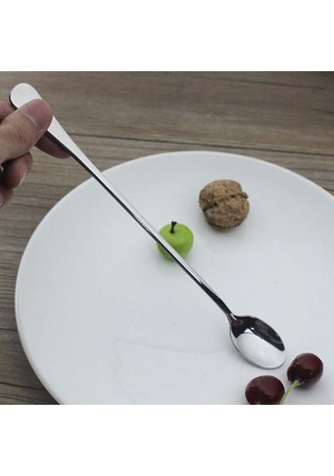 9 İnç Kaşık, Paslanmaz Çelik Kokteyl Karıştırma Kaşıkları - 8'li Set Gümüş