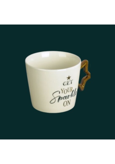 Tohana Porselen Kupa 350ml Yıldız Kulp Desen1 Beyaz