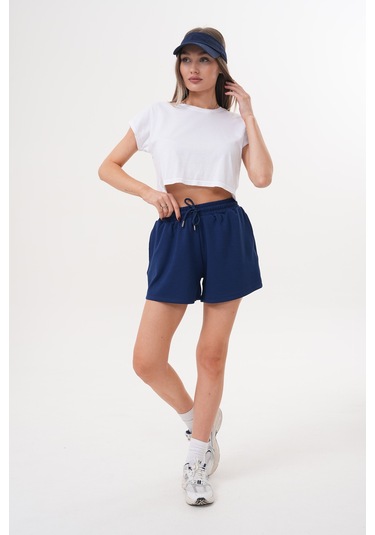 Genius Store Kadın Modal Şort Beli Lastikli Cepli Şort Modal-şort Lacivert