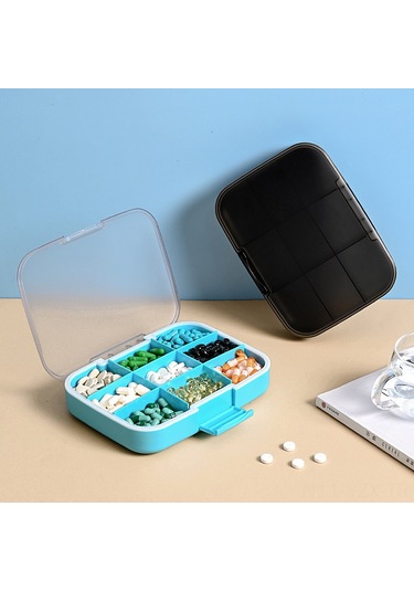 Yaozixa Siyah 9 Bölmeli Sağlam Su Geçirmez İlaç Kutusu - Günlük/haftalık İlaçları Bölerek Taşımak İçin Pratik Tasarım Çok Renkli