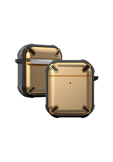Kablosuz Kulaklık Darbeye Dayanıklı King Kong Ares Tpu Airpods Uyumlu 1/2 İçin Koruyucu Kılıf Altın