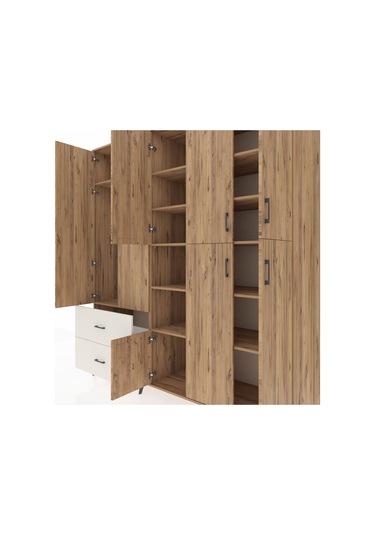 Kronos Dolap 12 Raflı 2 Çekmeceli Tek Askılı 220x59x243 Çam-çam/aytaşı Atlas Çam/aytası