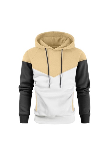 Erkek Patchwork Kapşonlu Kazak Hoodies Giyim Rahat Gevşek Polar Sıcak Sokak Giyimi Erkek Moda Sonbahar Kış Spor Dış Giyim Beyaz