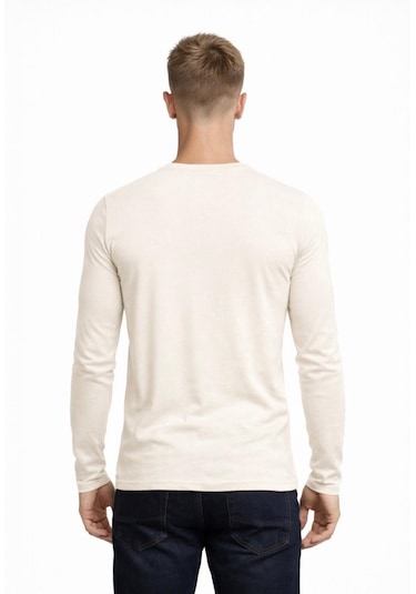 Axxel Erkek Açık Krem Pamuklu Likralı Süprem Uzun Kollu T-shirt-d236 Açık Krem