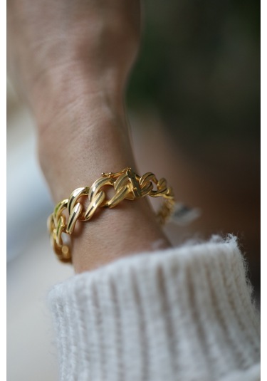 14 Ayar Altın Kalın Cimarlı Kalemli Gurmet Kelepçe Klp24353 Sarı Altın