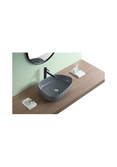 Puroser Troya Matt Grey Tezgah Üstü Seramik Lavabo