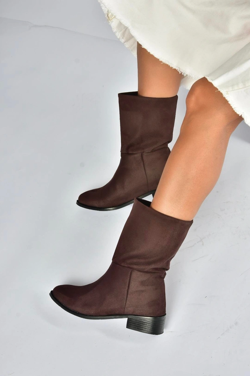 L726597702 Kahverengi Süet Düz Taban Günlük Kadın Bot Kahverengi-süet