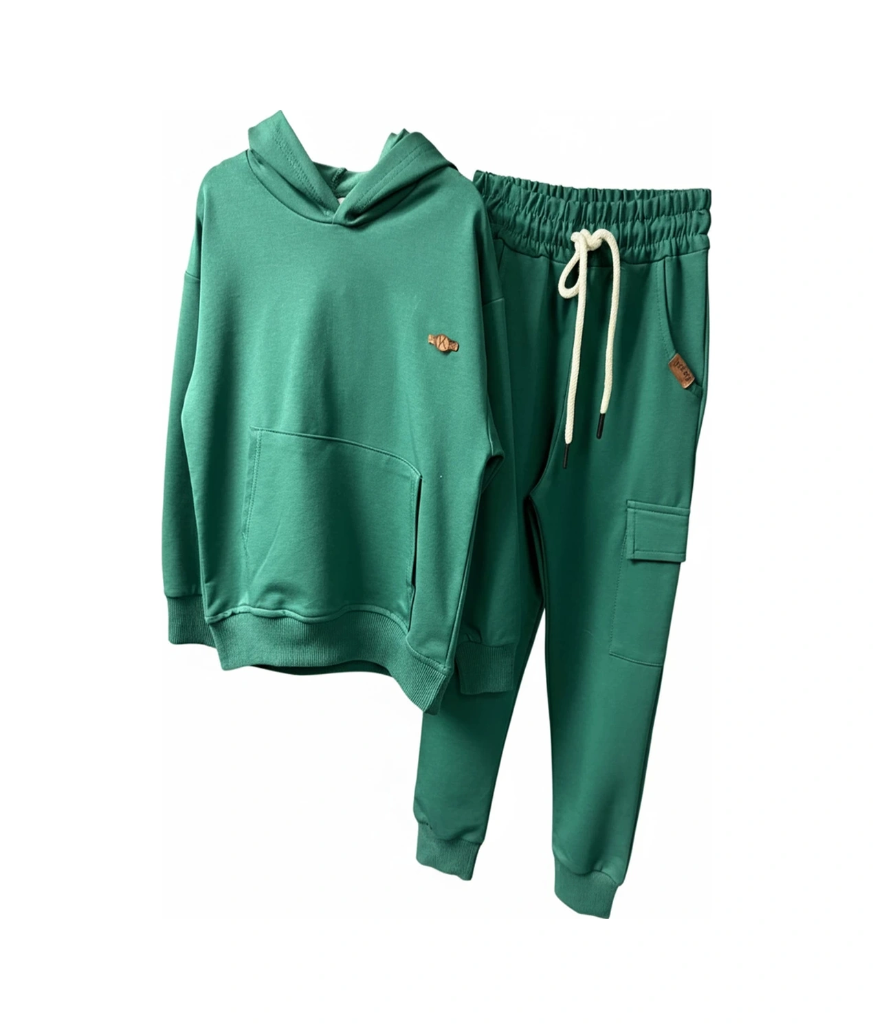 Kapüşonlu Ve Kanguru Cepli Yeşil Renk Erkek Çocuk Eşofman Takım Yeşil