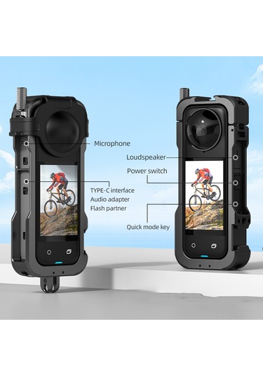 Geeroyoo Insta360 X4 Uyumlu Alüminyum Alaşımlı Hareketli Kamera Kafesi Ve Silikon Lens Kılıfı