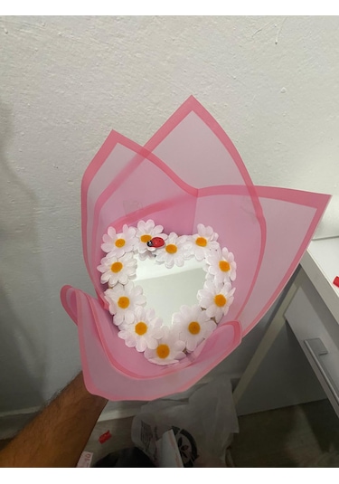 Solmayan Kalpli Aynalı Papatya Buketi Beyaz