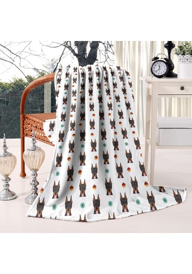 Doberman Desenli 40x50inch Polar Battaniye, Yumuşak Ve Kalın-a15 Doberman Ornament White