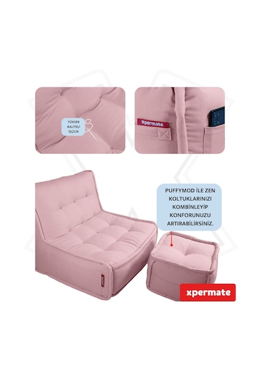 Xpermate Puffymod Dekoratif Kare Puf Orta Sehpa 40x40 Cm Pembe