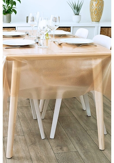 Sarı Simli Şeffaf Muşamba Masa Örtüsü - Farklı Ölçülerde