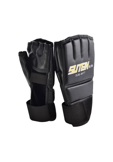 1 Çift Mma Muay Thai Eğitimi Delme Yarım Parmak Eldiveni Müsabaka Boks Eldiveni Siyah